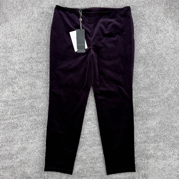 Escada Pants - Escada Velvet Pants Womens 44 Dark Plum NWT Timas Side Zip Waist Stretch Tapered